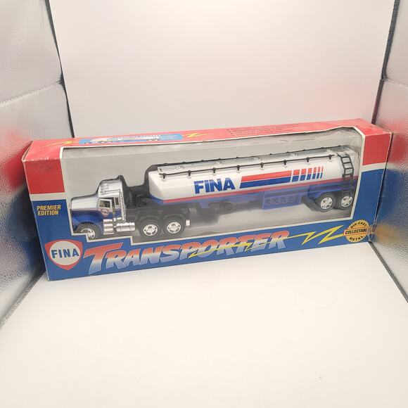 Fina Transpoter Fuel Truck Gas Oil Toy Vintage '70s Plastic Steel - Picture 1 of 7